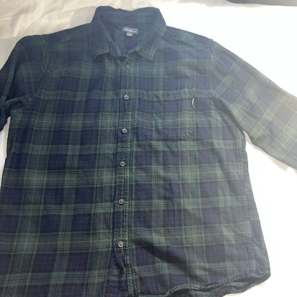 Eddie Bauer Men's XL Flannel plaid Long Sleeve Button‎ Down Shirt green/blue 205